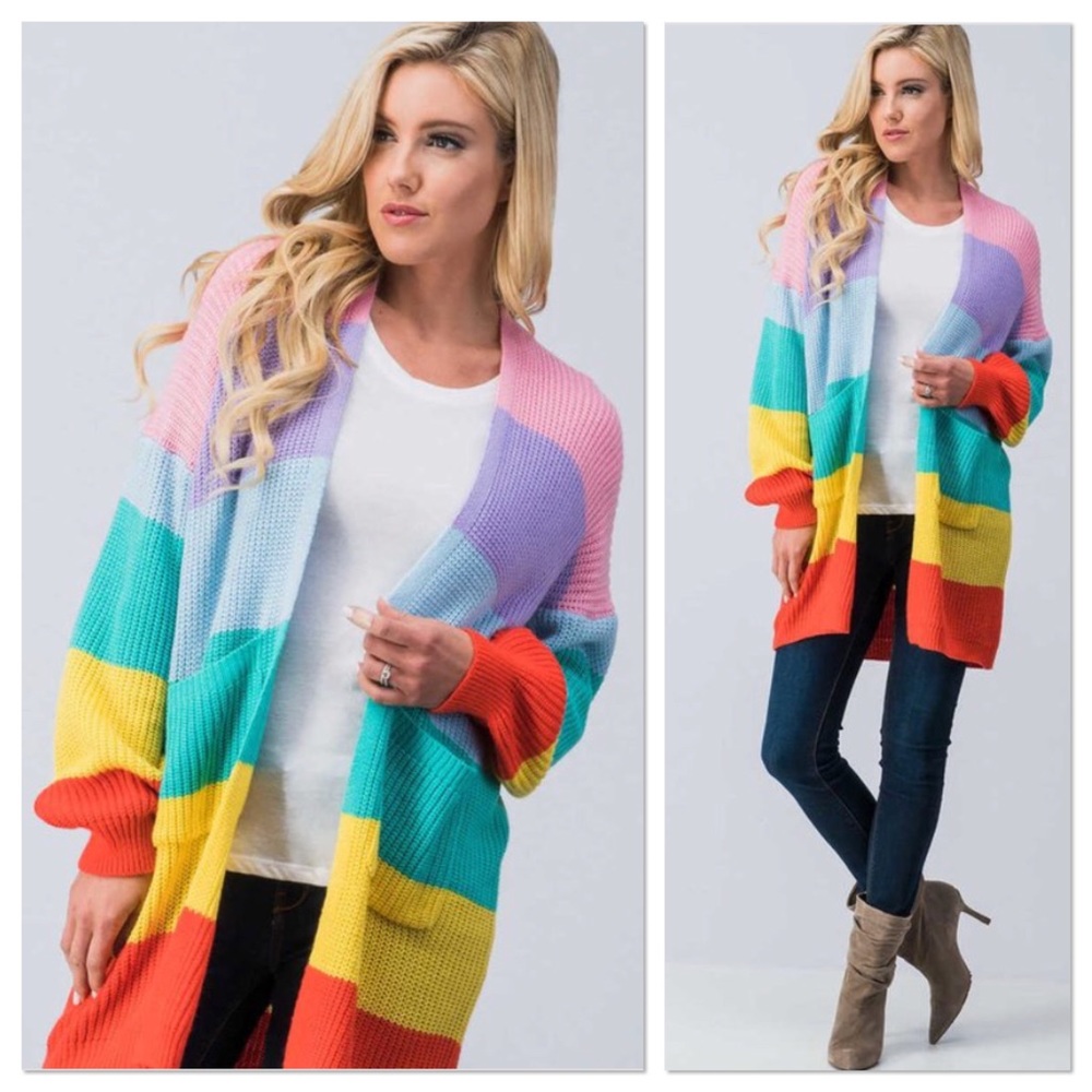Rainbow Multi Striped Cardigan View 5